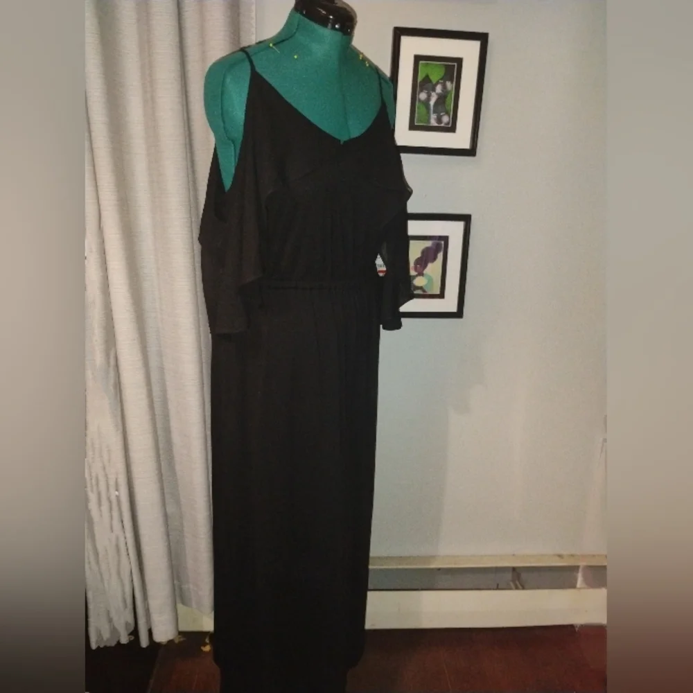 NY Collection Chiffon Cold Shoulder Maxi Dress in Black Sz L NWT - Picture 13 of 14